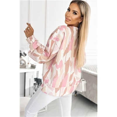 Pink Geometric Print Crewneck Pullover Sweatshirt