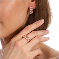 Комплект коллекция "Дубай", покрытие позолота с камнем, цвет матово-розовый, серьги, кольцо р-р 17, Е8183, арт.747.676