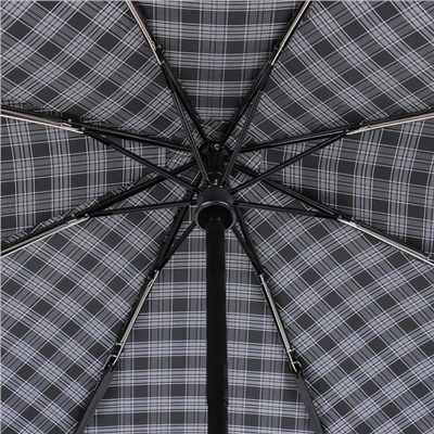Зонт автоматический «Клетка», 3 сложения, 8 спиц, R = 51 см, цвет чёрный