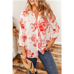 Printed Plant Print Pleated Back V Neck Shift Casual Shirt