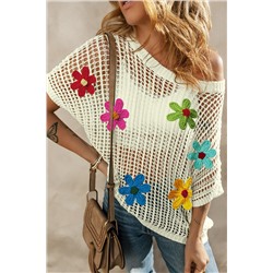 White Crochet Flower Hollow-out Sweater T Shirt