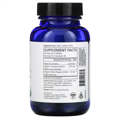 Ora, You're Golden, Organic Turmeric Curcumin Supplement, 1,500 mg, 90 Organic Tablets