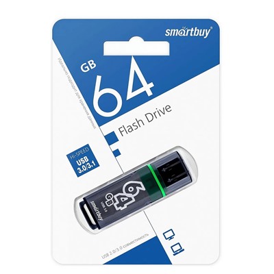 Флэш накопитель USB 64 Гб Smart Buy Glossy 3.0 (dark grey)