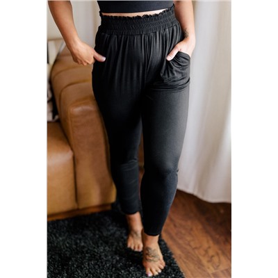 Black Plus Size Frill High Waist Pocketed Soft Pants