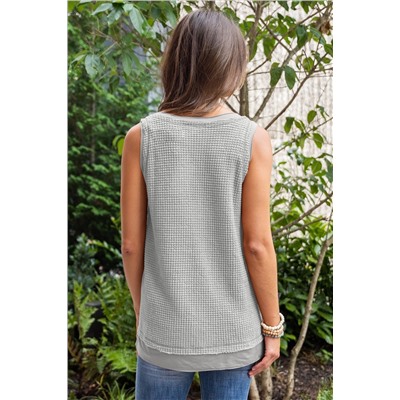 Philippine Gray Scoop Neck Waffle Knit Flowy Vest