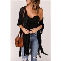 Black Loose Knitwear Kimono with Slits