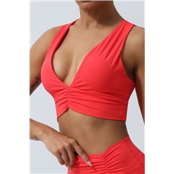 Tomato Red Sexy V Neck Crossed Cutout Gym Bra