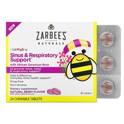 Zarbee's, Sinus & Respiratory Support with African Geranium Root, Natural Berry , 24 Chewable Tablets