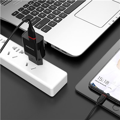 Адаптер Сетевой с кабелем Borofone BA20A Sharp USB 2,1A/10W (USB/Micro USB) (black)