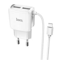 Адаптер Сетевой с кабелем Hoco C59A Mega Joy 2USB 2,4A/10W (USB/Lightning) (white)