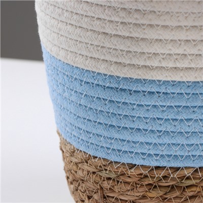 Кашпо плетеное "Намибия", 21,5х21,5х18,8 см, натуральный, голубой, белый
