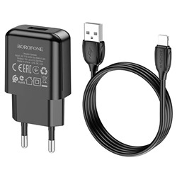 Адаптер Сетевой с кабелем Borofone BA64A USB 2,1A/5W (USB/Lightning) (black)