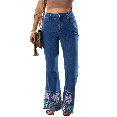 Ashleigh Blue Geometric Embroidered Raw Hem Flared Jeans