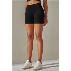 Black Solid Color High Waist Tummy Control Active Shorts