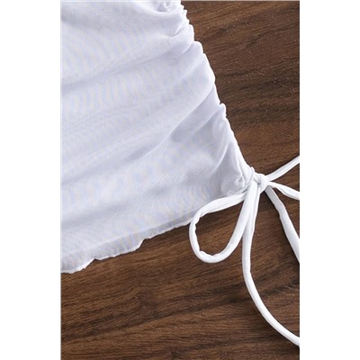 White See-through Drawstring Sides Sleeveless Beach Dress