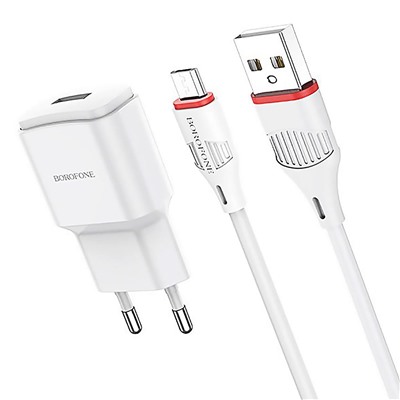 Адаптер Сетевой с кабелем Borofone BA48A Orion (повр. уп.) USB 2,1A/10W (USB/Micro USB) (white)