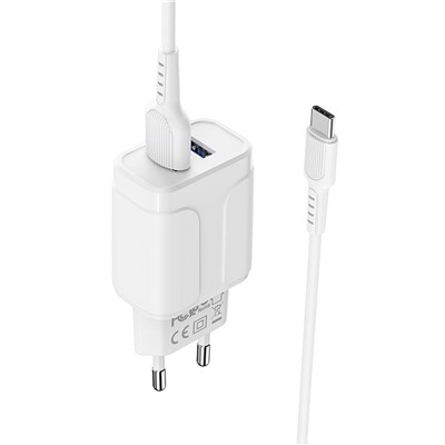 Адаптер Сетевой с кабелем Borofone BA37A Speedy 2USB 2,4A/10W (USB/Type-C) (white)