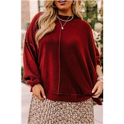 Gold Flame Exposed Seam Detail Waffle Knit Plus Size Top