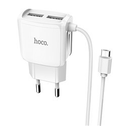 Адаптер Сетевой с кабелем Hoco C59A Mega Joy 2USB 2,4A/10W (USB/Micro USB) (white)