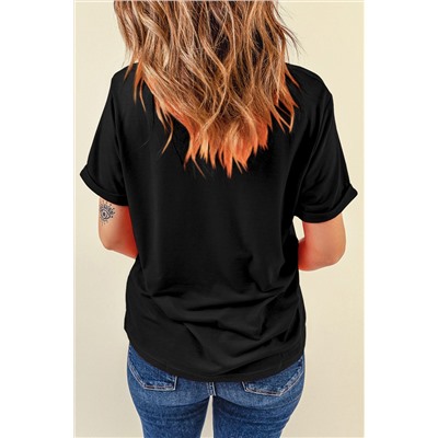 Black Casual Plain Crew Neck Tee