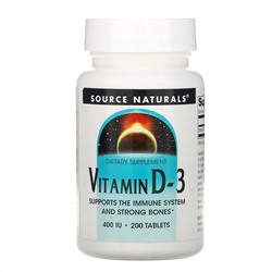 Source Naturals, Витамин D3, 400 МЕ, 200 таблеток