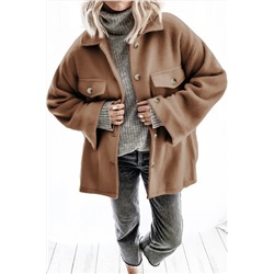 Коричневое мешковатое пальто с отложным воротником и нагрудными карманами