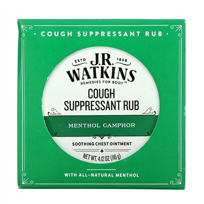 J R Watkins, Cough Suppressant Rub, Menthol Camphor,  4.12 oz (116 g)