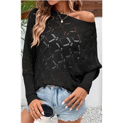 Black Chic Rhombus Knit Dolman Sleeve Sweater