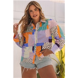 Multicolour Plus Size Mixed Print Buttoned Shirt