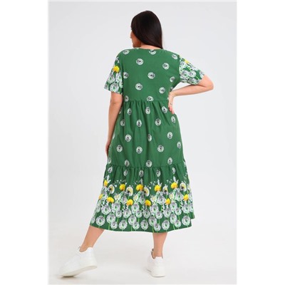 Платье женское 551Б Зеленый, одуванчики