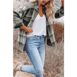 Medium Grey Plaid Flap Pockets Shacket