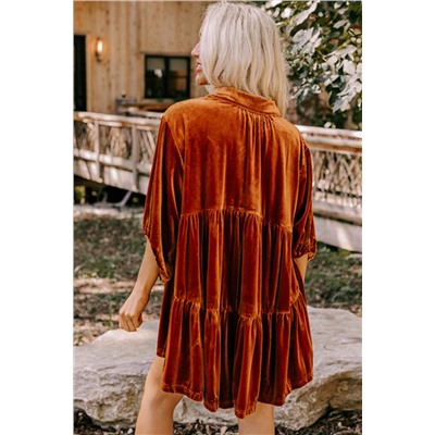 Chestnut 3/4 Sleeve Tunic Babydoll Velvet Shirt