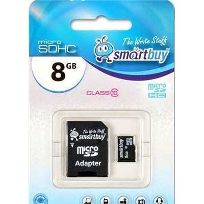 Карта флэш-памяти MicroSD  8 Гб Smart Buy +SD адаптер (class 10)