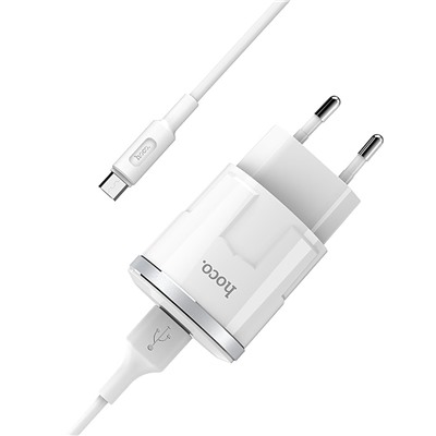 Адаптер Сетевой с кабелем Hoco C37A (повр. уп.) USB 2,4A/10W (USB/Micro USB) (white)