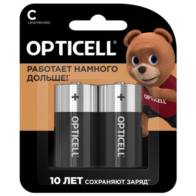 Батарейка алкалиновая OPTICELL, C, LR14-2BL, 1.5В, блистер, 2 шт