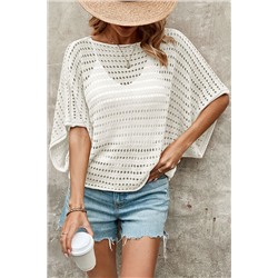 White Open Knit Short Dolman Sleeve Top