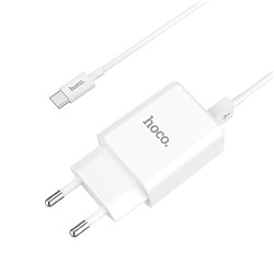 Адаптер Сетевой с кабелем Hoco C62A Victoria 2USB 2,1A/10W (USB/Type-C) (white)