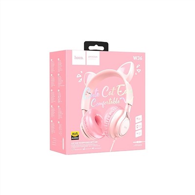 Проводные наушники полноразмерные Hoco Cat W36 Jack 3,5  (pink)