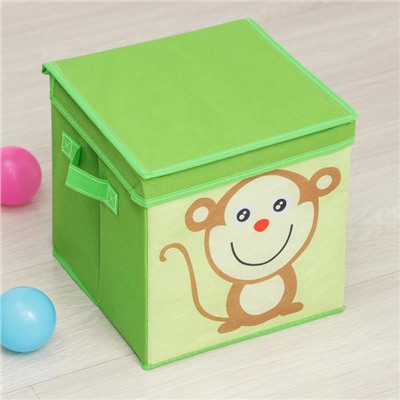 Короб стеллажный для хранения с крышкой «Обезьянка», 25×25×25 см, цвет зелёный
