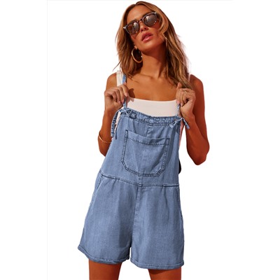 Light Blue Grommet Tie Straps Casual Denim Romper