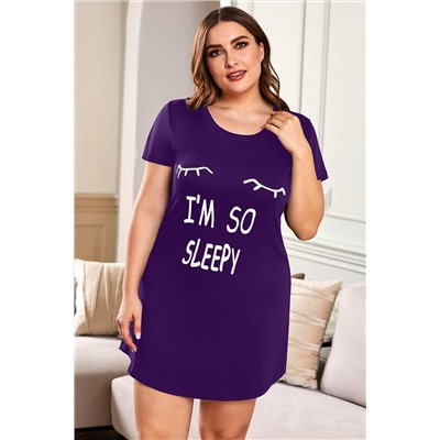 Фиолетовое ночное платье-футболка плюс сайз с надписью: I'm So Sleepy