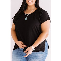 Black Plus Size Cheetah Back Rolled Cuffs T-shirt