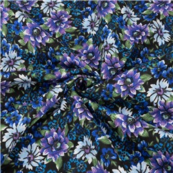 Ткань на отрез фланель 150 см Фиолетовые цветы на синем