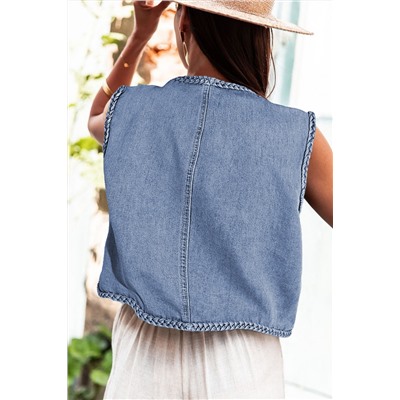 Ashleigh Blue Braided Trim Pocketed Denim Vest