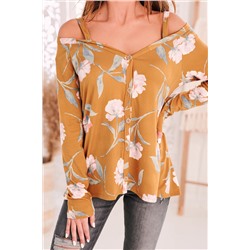 Yellow Cold Shoulder Long Sleeve Floral Top