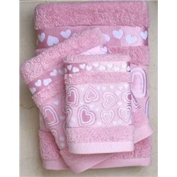 Махровое полотенце "Сердечки"-розовый 70*140 см. хлопок 100%