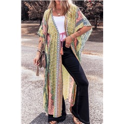 Pink Retro Printed Boho Duster Kimono