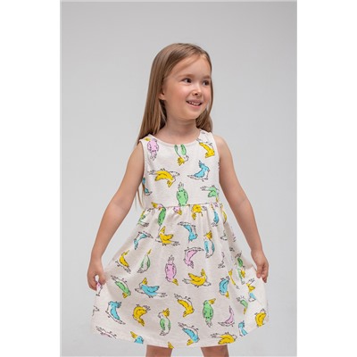 Платье для девочки Crockid КР 5589 светло-бежевый меланж, цветные какаду к333