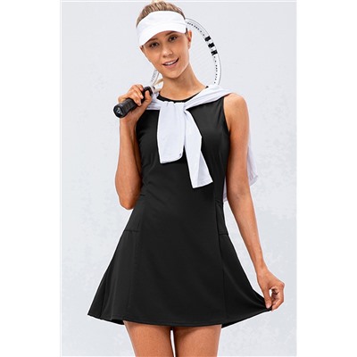 Black Solid Color Sleeveless Basic Active Mini Dress