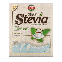 KAL, Sure Stevia, Plus Monk Fruit, 100 Packets, 3.5 oz (100 g)